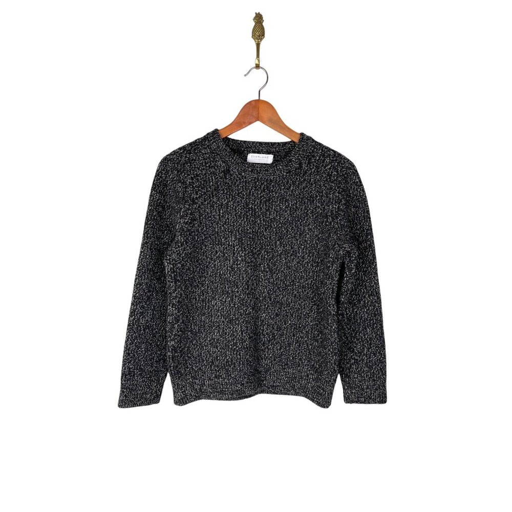 Everlane Black Speckled White 100% Wool Knit Crewneck Sweater Women's Sz. L